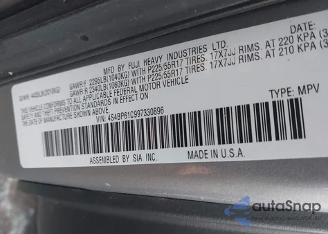 2009 Subaru Outback 2.5I z USA, uszkodzony, nr VIN 4S4BP61C997330896